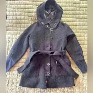Ted Baker London Wool Hooded Belted Coat Women’s Size 4 Gray Jacket